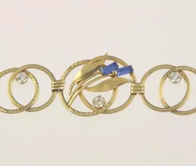 Vintage Simmons Deco Gold Plated Bracelet Royal Blue Glass Lily Flower Circles • $47.95