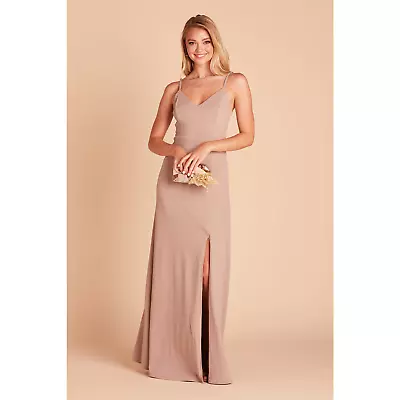  NWT Birdy Grey Jay Maxi Dress Crepe Spaghetti Strap V-Neck High Slit Taupe S • $39