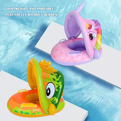 Baby Swimming Float With Sunshade Seat Kids Inflatable Boat Ring Swim Pool Toy  • £7.99