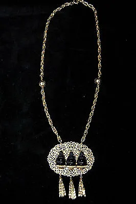 Vintage Necklace Gold Tone Three Happy Buddha Pendant Gorgeous!!! • $45.99