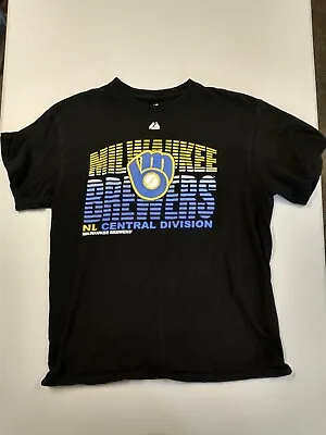 Milwaukee Brewers Majestic T Shirt Mens Large Black • $12