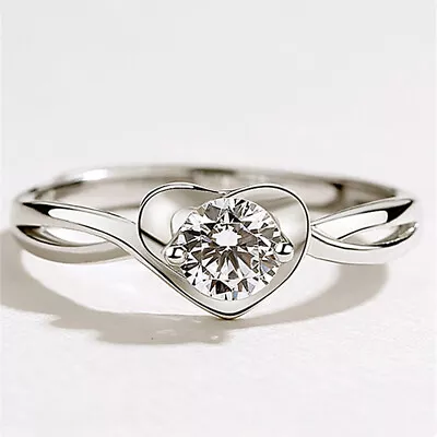 925 Sterling Silver PLATED Love Heart CZ Adjustable Open Ring Women Girl Gift UK • £3.39