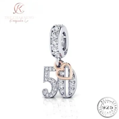 50th Birthday Charm Genuine 925 Sterling Silver & Rose Gold - 50 Years Gift • £16.99
