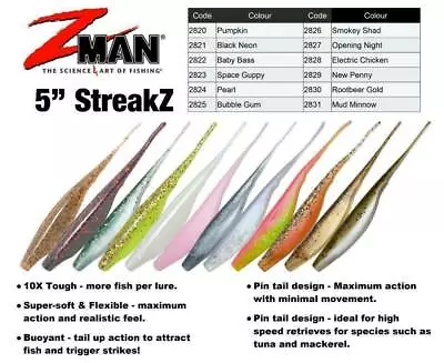 ZMan StreakZ 5  Jerk BaitZ Soft Plastic Fishing Lure - Choose Colour BRAND NEW @ • $9.78