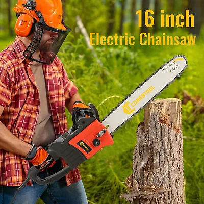 16  Electric Chainsaw Wood Cutter 1600W Corded Powerful Handheld Chain Saw Red • £41.89