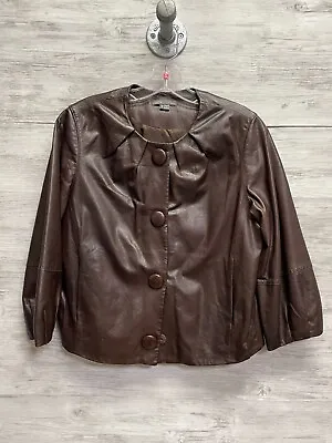 Vince Leather Jacket Small Brown Cropped Snap Button Front 3/4 Sleeve Soft • $49.99