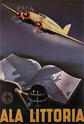ALA LITTORIA Vintage Italian Airplane Travel Poster CANVAS ART PRINT 24x32 In. • $82.45