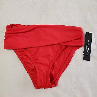 La Blanca Island Goddess Overlap Bikini Bottoms Women's 4 Red Tummy Control • $26.98