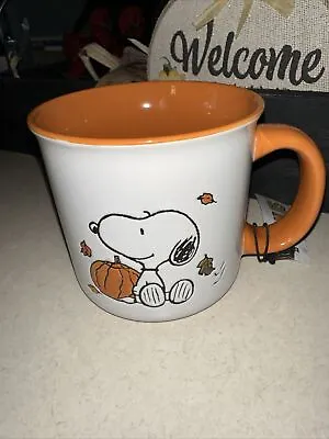 Peanuts Snoopy XL Coffee Mug HELLO PUMPKIN” Snoopy Fall Leaves 20 Oz Ceramic Cup • $13.99