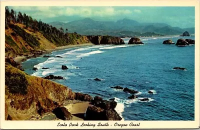 Postcard Oregon Ecola Park Coast Vintage Pacific Ocean Rocks Mountains Clouds OR • $2.99