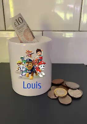 Personalised Children's Ceramic Money Box Piggy Bank Cash Savings Paw Pot Gift • £10.99
