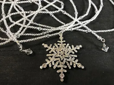 ST JOHN Silver Tone Crystal Snowflake Pendant 136  Sparkly Lariat Necklace Belt • $126.65