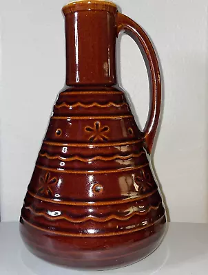 MARCREST Vintage 1950's Brown Daisy & Dot Stoneware Floral Scalloped Carafe Vase • $19.99