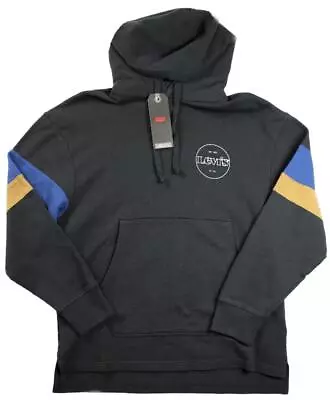 Levis Mens Pullover Hoodie Sweatshirt S French Terry Sleeve Stripes Logo Black • $27.98
