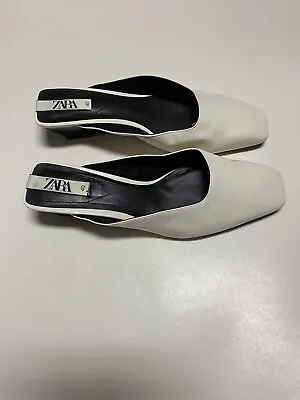 Zara Women’s White Leather Mules Wedge Sz EU 40  • $20