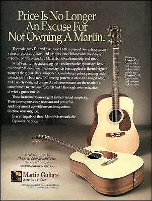 Martin D-1 & D-1R Rosewood Acoustic Guitar 1994 Advertisement 8 X 11 Ad Print • $4