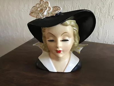 Vintage Black Hat LADY HEAD VASE EXHTF By Norcrest • $160