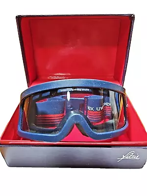 Uvex Flair Snowboard Ski Goggles Anti Fog Smoke Navy Blue & Red Vintage • $29.97