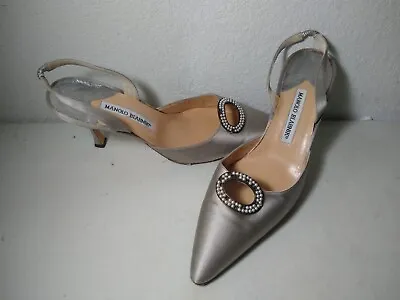 Manolo Blahnik Silver Heeled Pump Shoes W/Pearl Circles - Size 40- FREE S&H! • $94.99