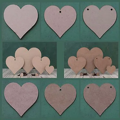 Wooden MDF Heart Shape Cutout Blank Tag For Craft Bunting And Garland Holes • £3.35