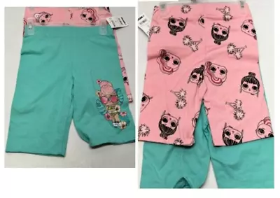 LOL Surprise 2 Pair Girls SIZE 6-6X Poly Stretch Bike Shorts GREEN PINK NEW • $10.99