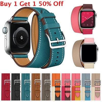 $9.82 • Buy Double Tour Leather Band IWatch Strap For Apple Watch Series 5 4 3 2 40/42/44mm