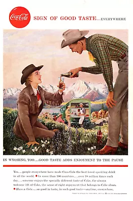 Coca-Cola Wyoming Cow Girl Vintage A4 Print Ad Circa 1958 • $34.99