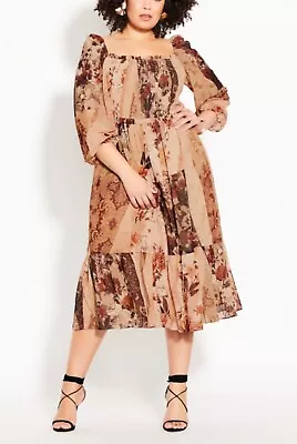 CITY CHIC Paisley Puzzle Dress In Ochre Plus Size XL /22 NWT  • $45