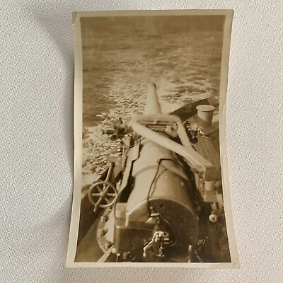 Antique Photograph Snapshot Military Navy USS Cuyama Ship Gun Barrel 1917 • $18.95