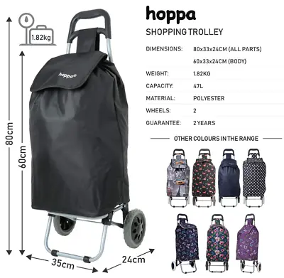 Strong Large Folding 2 Wheeled Shopping Trolley Cart With 47L Hoppa • £25.99