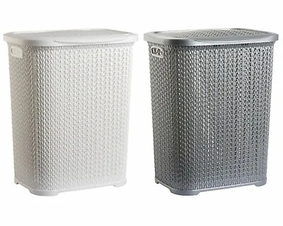 55L Laundry Basket Linen Washing Clothes Storage Bin With Lid Hamper Plastic • £18.95