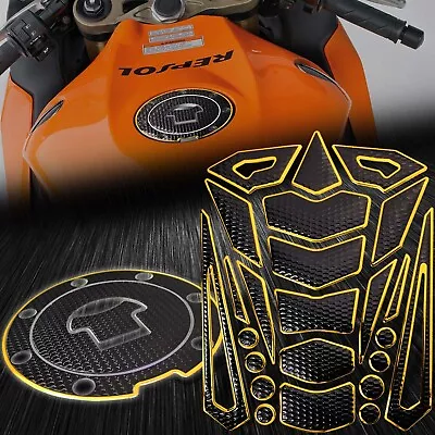 24PC Perforated Black Tank Pad+Fuel Cap Cover 03-16 CBR-1000RR/600RR Chrome Gold • $20.79