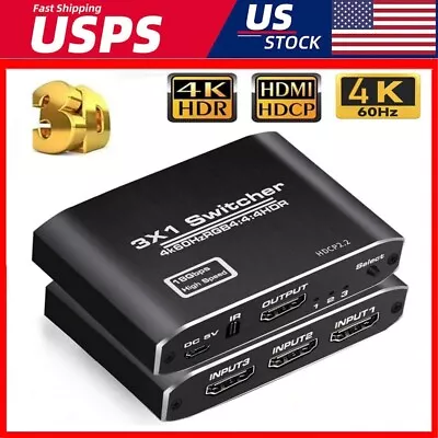 3 Port Mini HDMI Switcher Splitter 4K*2K 3D 3 In 1 Out HDMI Switch With Remote • $21.83