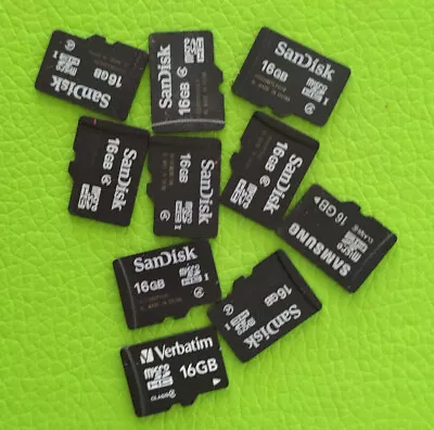 Lot Of 10 16Gb  Micro SD Memory Cards - Mixed Brands Sandisk Samsung Adata  • $22.99