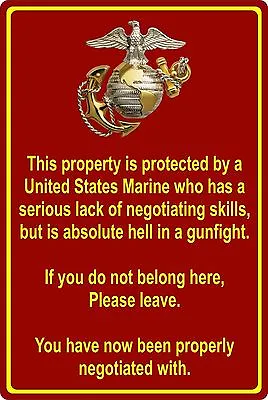 Property Protected By Marine USMC Marine Corps 8  X 12  Aluminum Metal Sign • $11.99