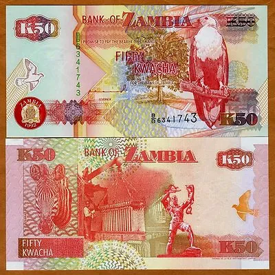 $0.99 • Buy Zambia, 50 Kwacha, 1992, P-37a, Signature 10, UNC