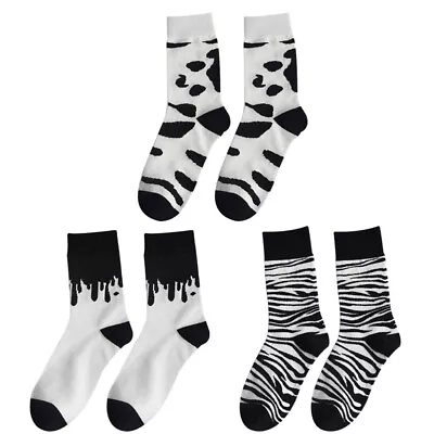  3 Pairs Cow Zebra Printed Socks For Men Cotton Tube Printing • £9.78