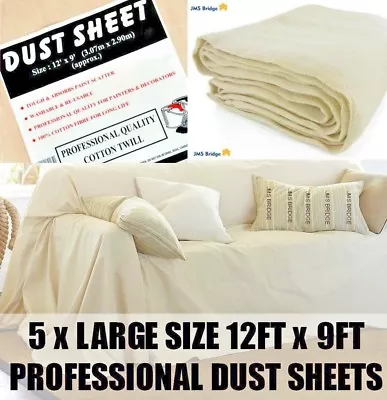 LARGE PROFESSIONAL 100% COTTON TWILL DUST SHEETS DECORATING 12ft X 9ft • £36.89