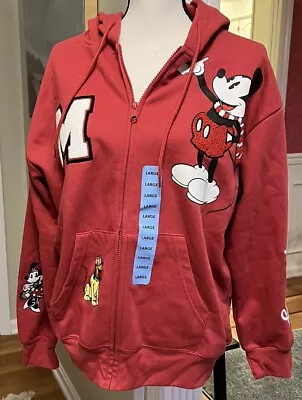 NWT Disney Mickey Mouse Red Women's Full Zip Long Sleeve Hoodie Jacket Large • $30.60