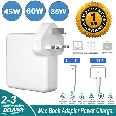 45W 60W AC Power Adapter Charger Magsafe1&2 For MacBook Air Or Pro  L-Tip T-Tip • £12.89