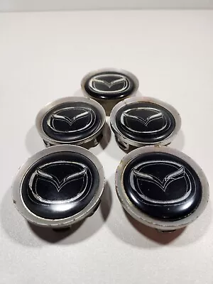 Mazda Alloy Wheel Centre Caps Set Of 5 59mm Rim Emblem Black Badge Used • $39