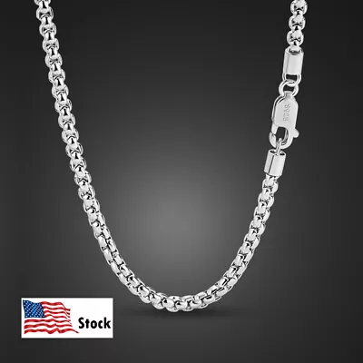 $22.48 • Buy 925 Sterling Silver Solid 3mm Round Box Chain Necklace 18 -28  For Women & Men