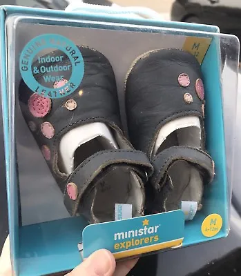 Leather Infant Baby Shoes Ministar Explorers 6-12month BarelyUsed In Box Sandals • $9.74