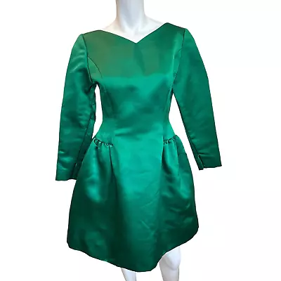 Vintage 80s Oscar De La Renta Saks 5th Ave Emerald Green Haute Couture Dress 10 • $560