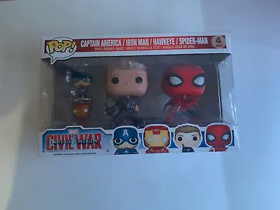 Funko Pop - Marvel Civil War 4 Pack With Keyrings - Spiderman Hawkeye Iron Man • £20