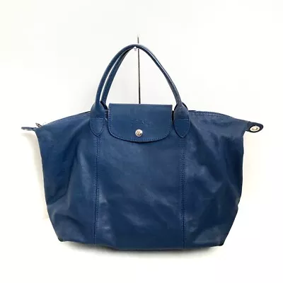 Auth LONGCHAMP Le Pliage Cuir - Blue Leather Handbag • $132