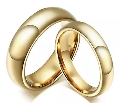 His & Hers Matching Gold Shiny Polished Tungsten Carbide Wedding Band Ring Set • $42.60