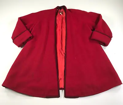 Vintage KENZO Coat Womens Small Red Wool Open Front Draped Lagenlook Rolled Cuff • $99.99