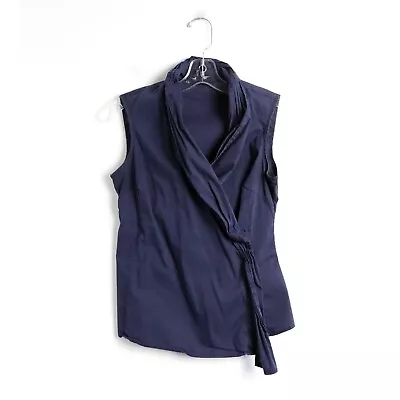 Mexx Dark Navy Blue Asymmetric Top Front Pleat V-neck Fitted Slim 4 Small Office • $9