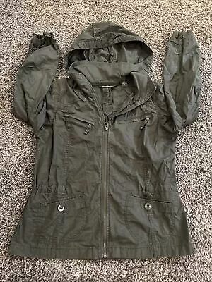 Eddie Bauer Jacket Womens MEDIUM Utility Hooded Ripstop Green COtton Army • $14.99